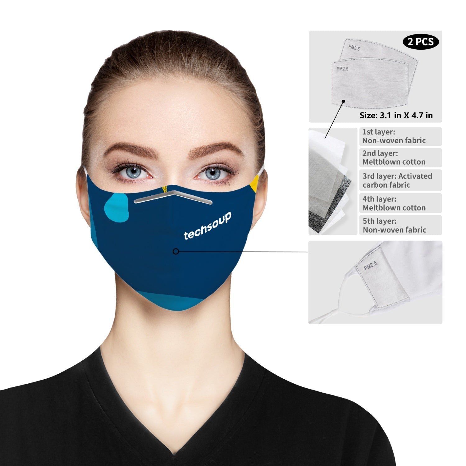 TechSoup Blue Cloth Face Mask (with extra filters FREE SHIPPING)